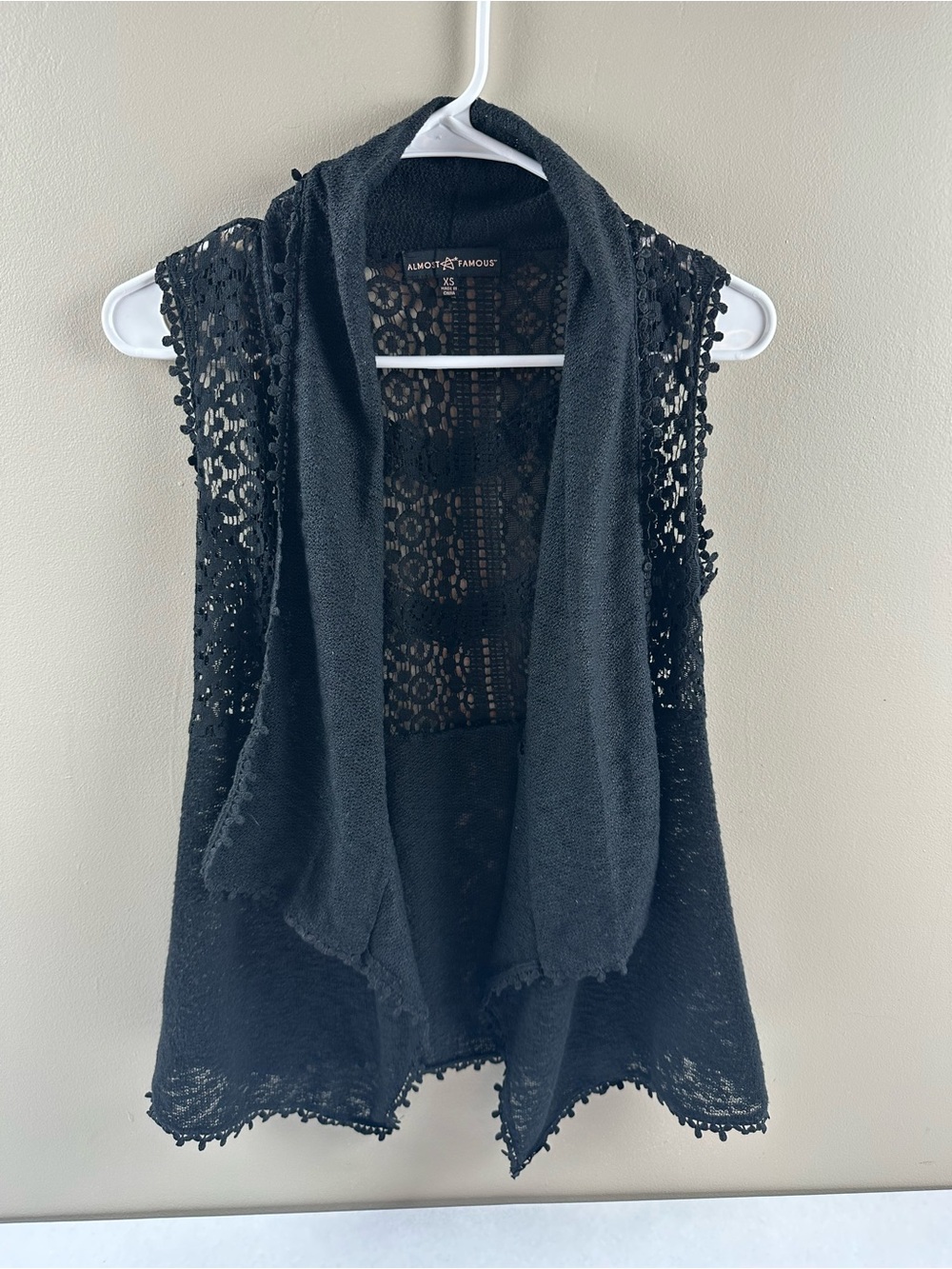 Almost Famous Black Crochet Open-Front Sleeveless Vest